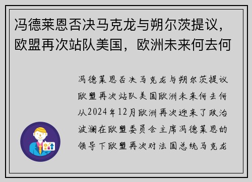 冯德莱恩否决马克龙与朔尔茨提议，欧盟再次站队美国，欧洲未来何去何从