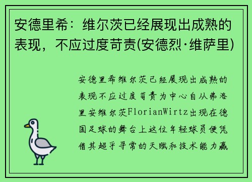 安德里希：维尔茨已经展现出成熟的表现，不应过度苛责(安德烈·维萨里)