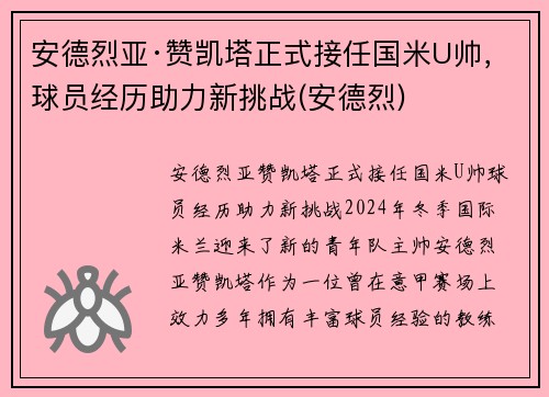安德烈亚·赞凯塔正式接任国米U帅，球员经历助力新挑战(安德烈)